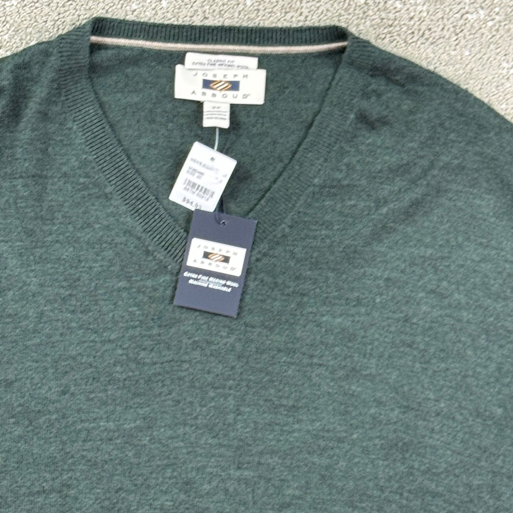 Joseph Abboud Mens Extra Fine 100% Merino Wool 2XL V Neck Sweater Green Large